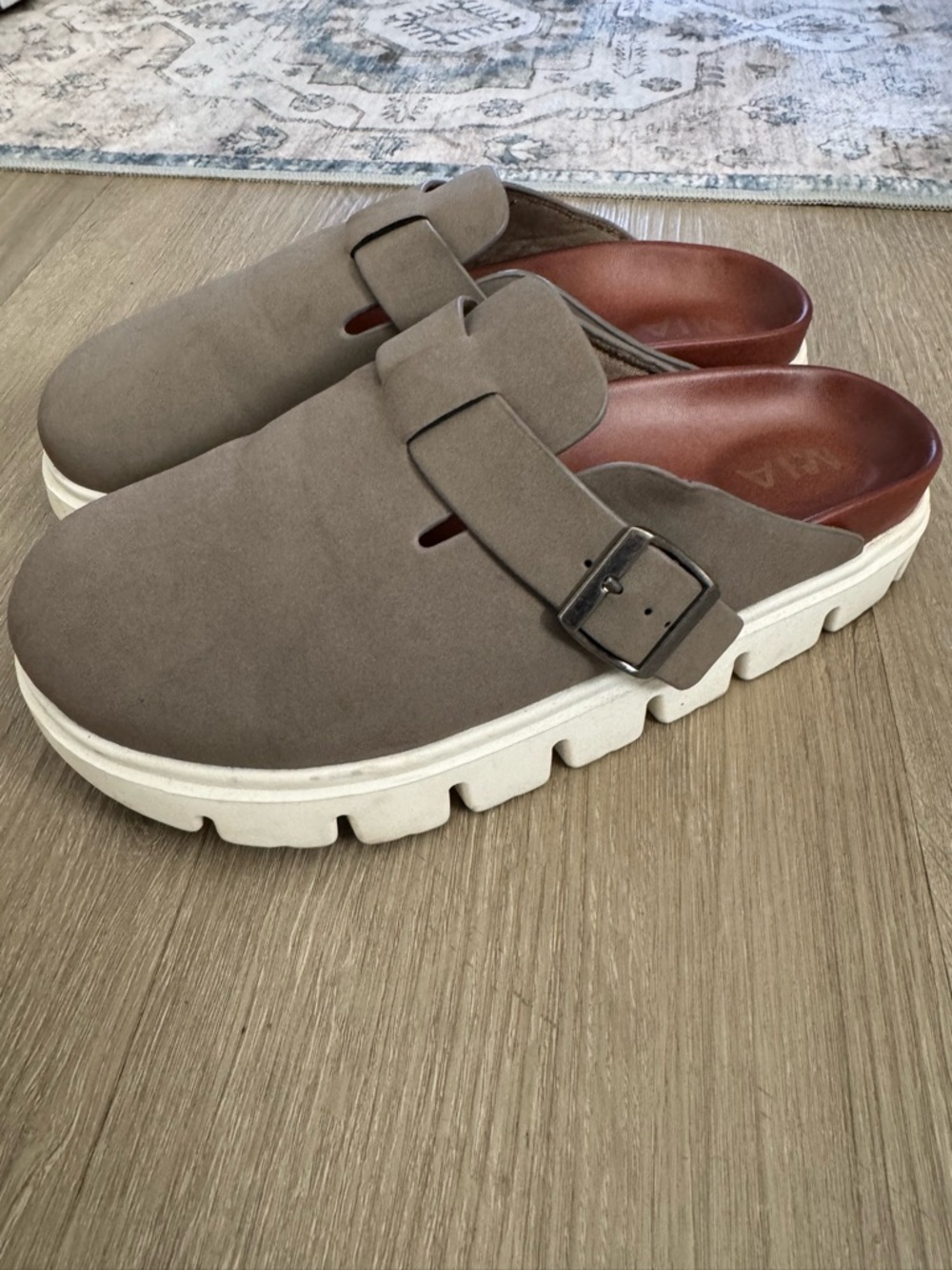 Women’s Taupe Suede Slip-On Clog Mule with Buckle - Picture 2 of 5